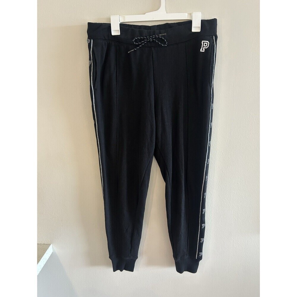 Vintage Victoria Secret Pink Women Black Sweatpants Elastic Waist Pull On Size L